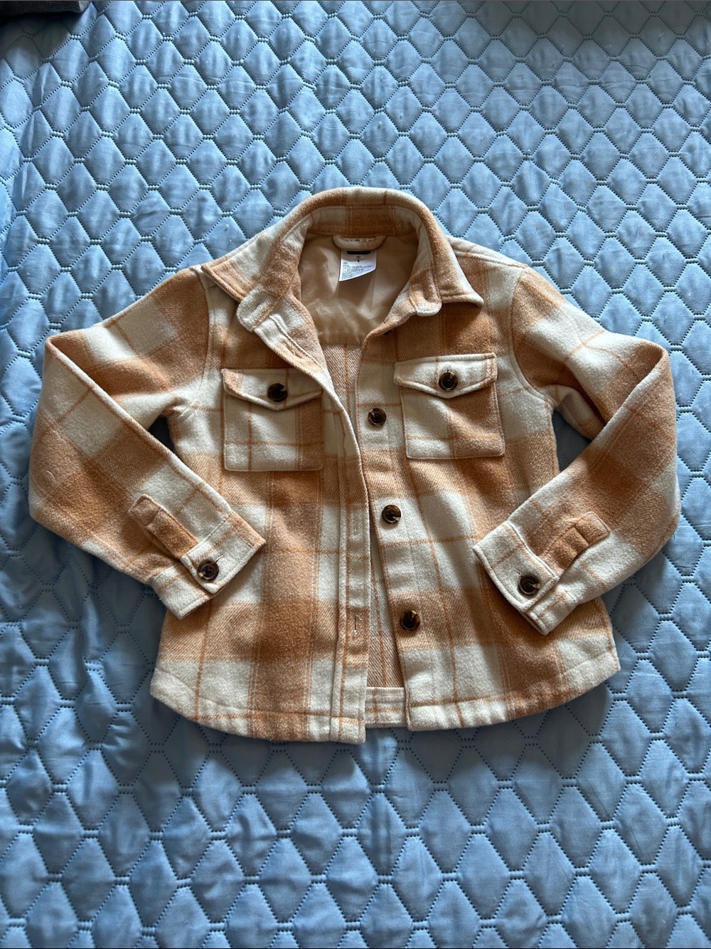 Kids Plaid Shacket Jacket - Cream & Tan